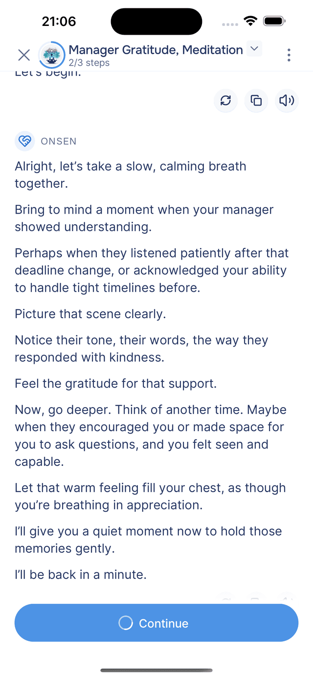 Timed pause between meditation rounds