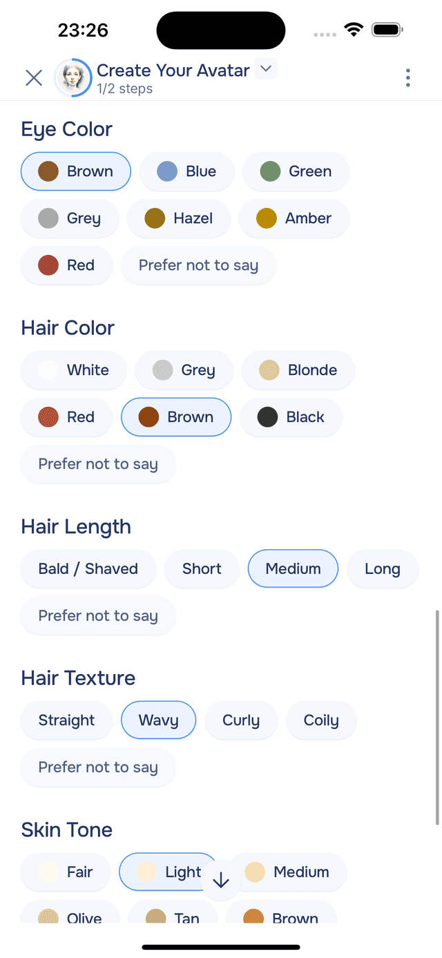 Design your avatar's appearance