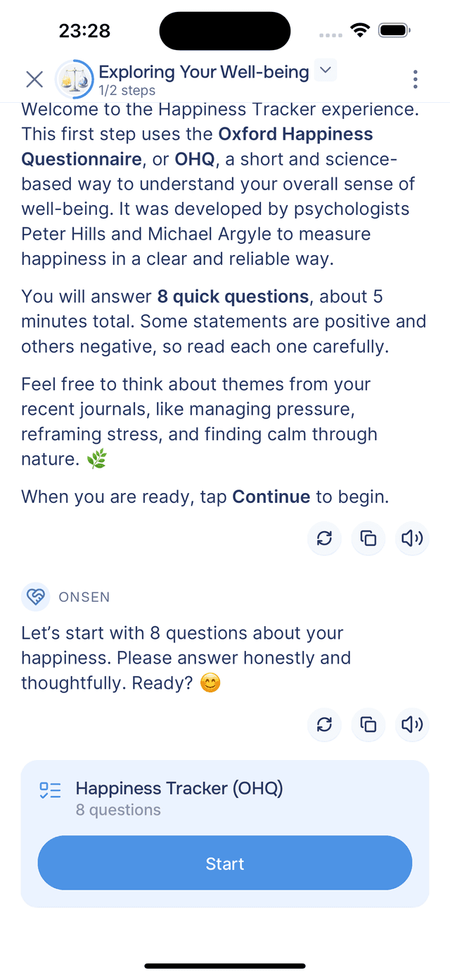 Starting a tracker questionnaire
