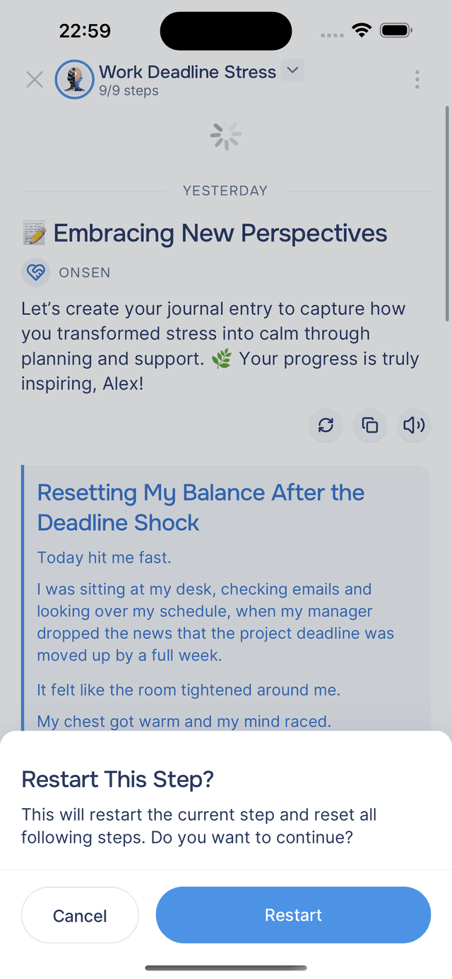 Restart This Step confirmation