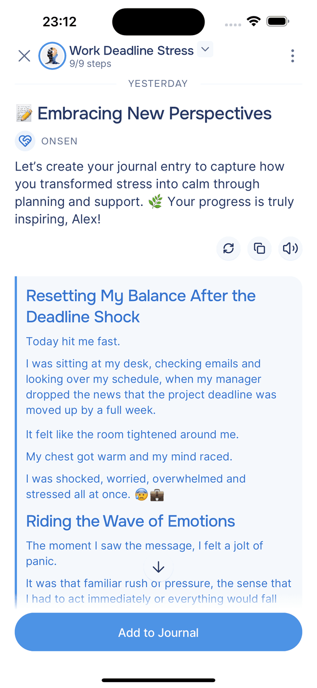 Journal entry at the end of an experience