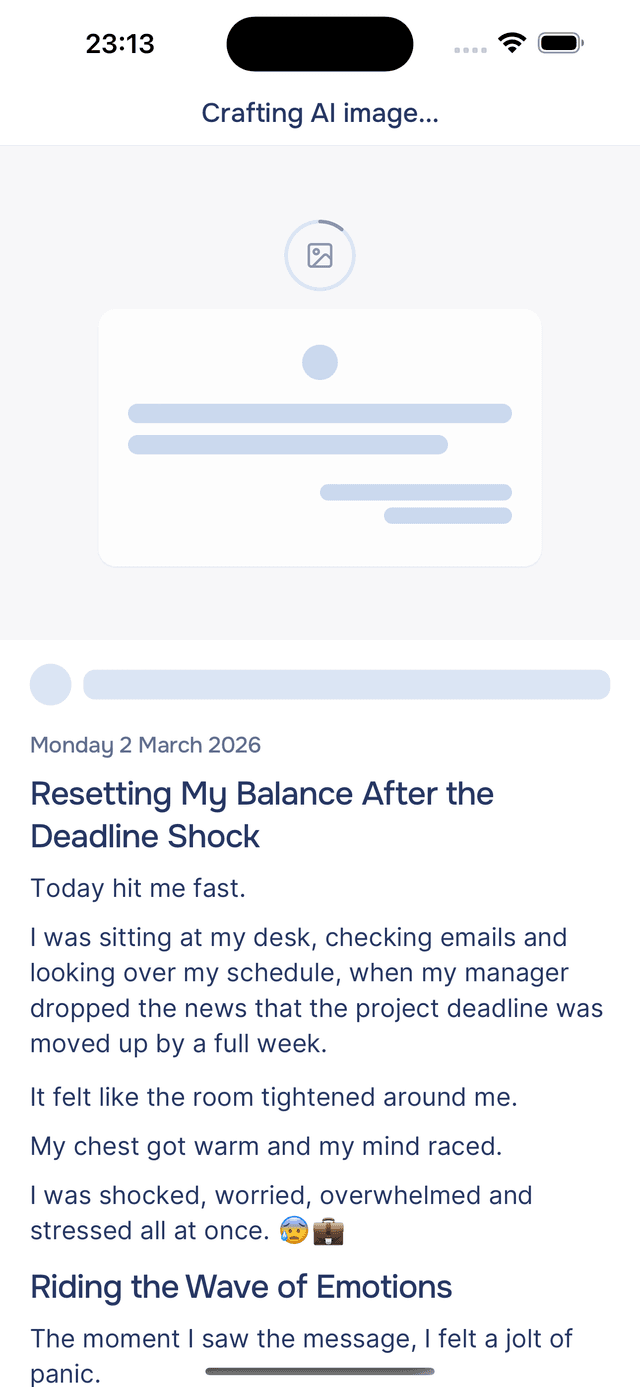 Entry being saved to your journal