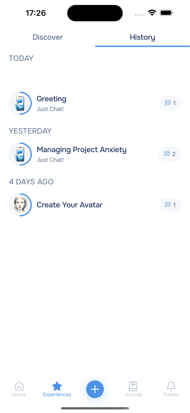 History tab in Experiences