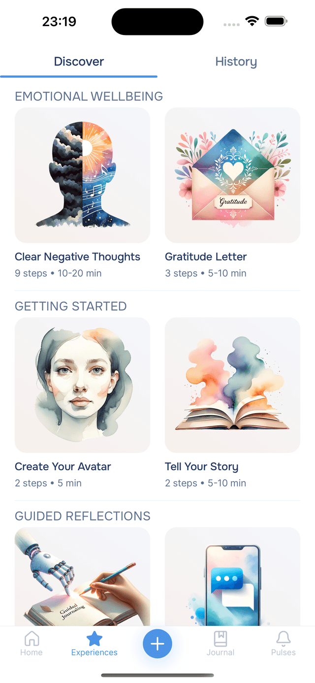 The Experiences tab, browsing by category