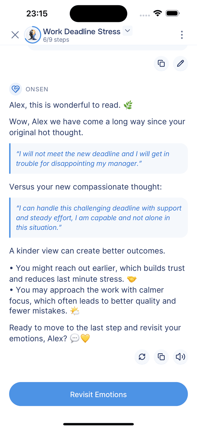 Comparing the original and reframed thought