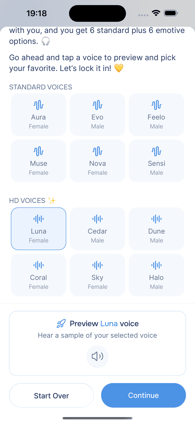 Select a voice and preview how it sounds