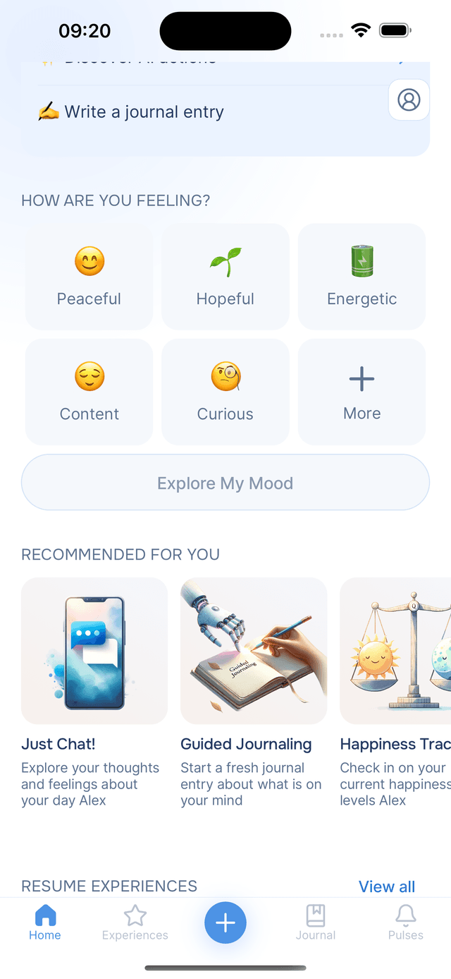 The mood grid with suggested moods