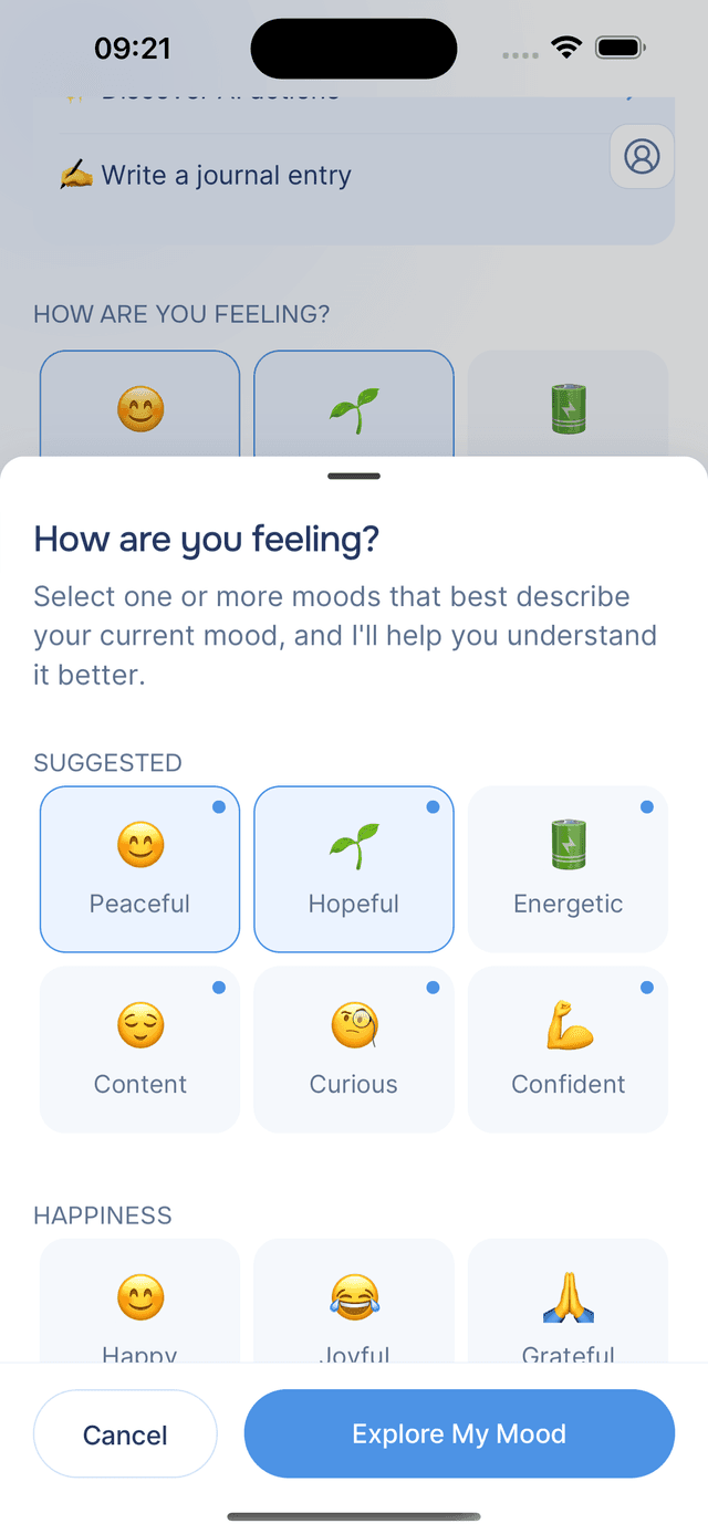 Expanded mood list with suggested options