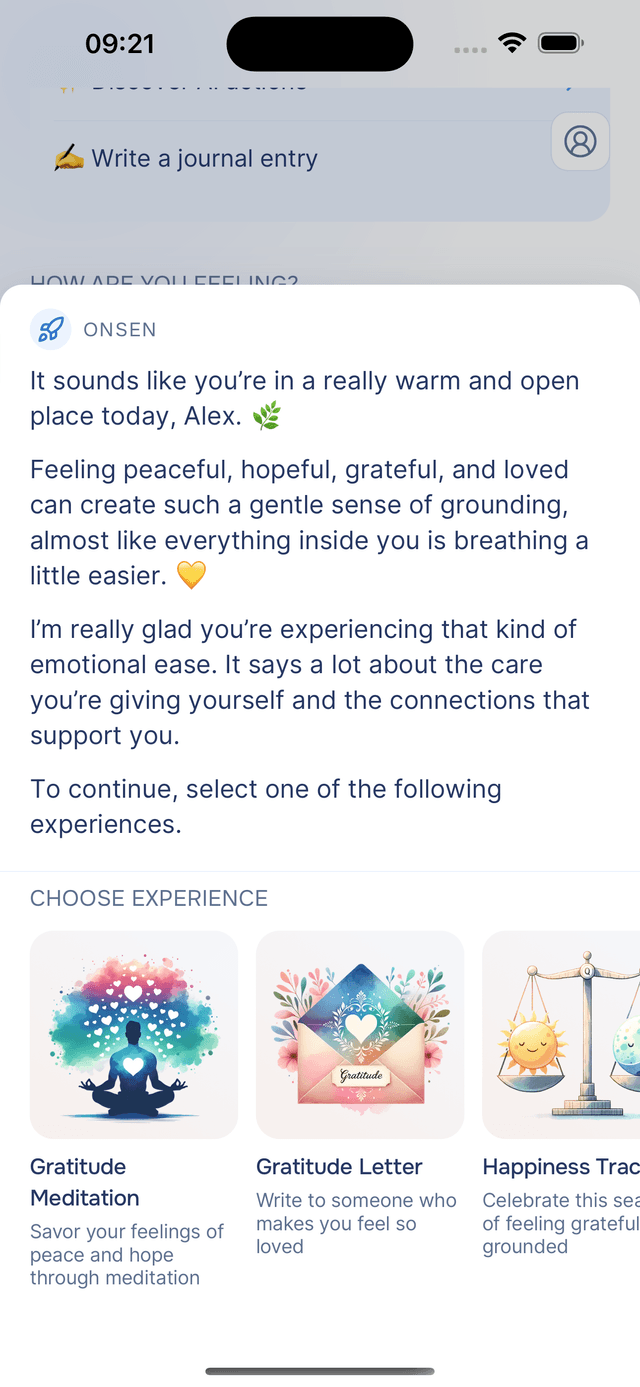 AI responds and suggests experiences for your mood