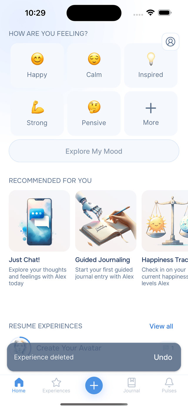 Undo option after deleting an experience