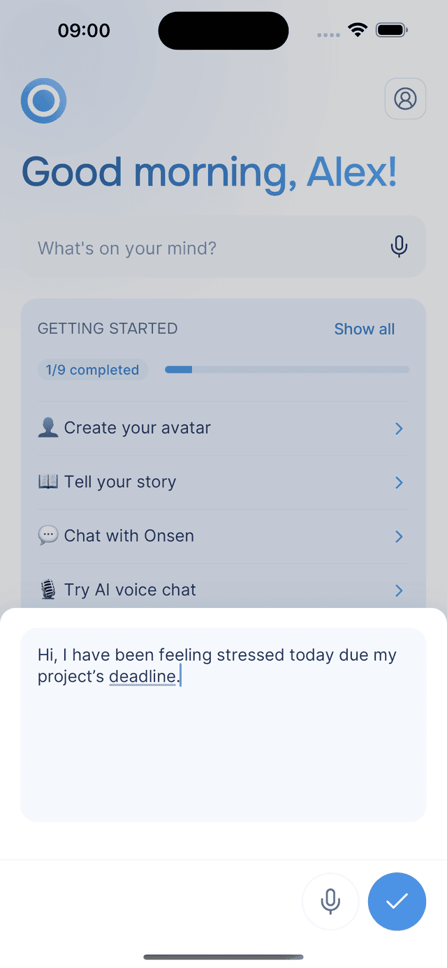 Typing a thought into the input area