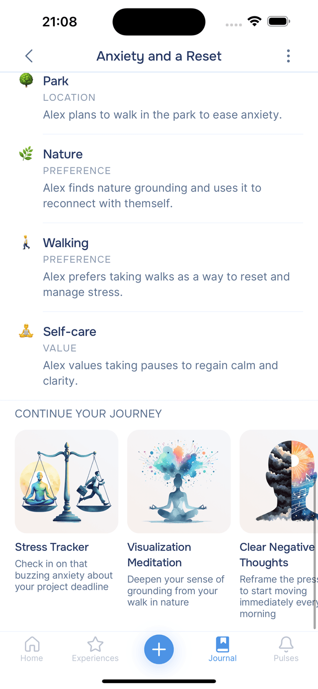 Recommended experiences based on your entry