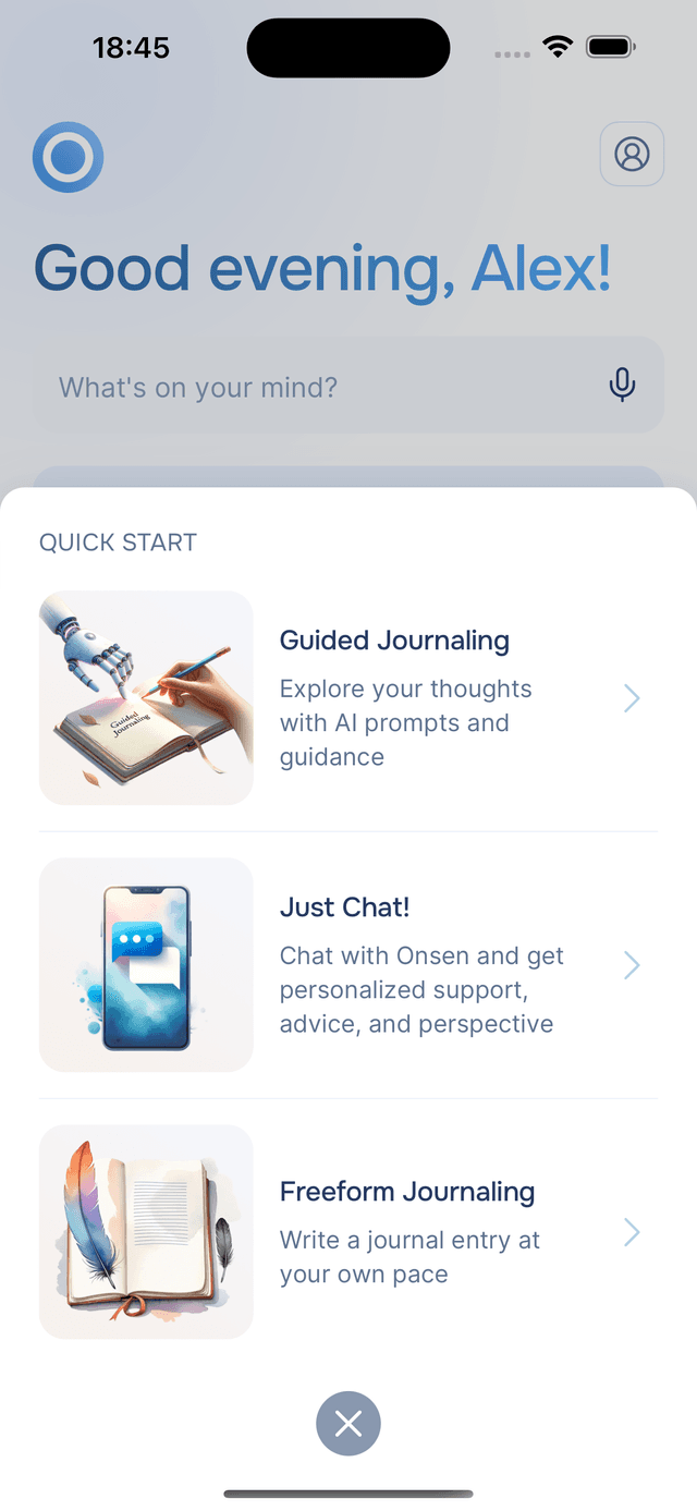 Freeform Journaling in the Quick Start menu