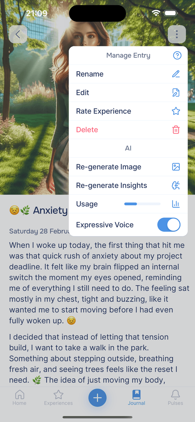 The Manage Entry options menu