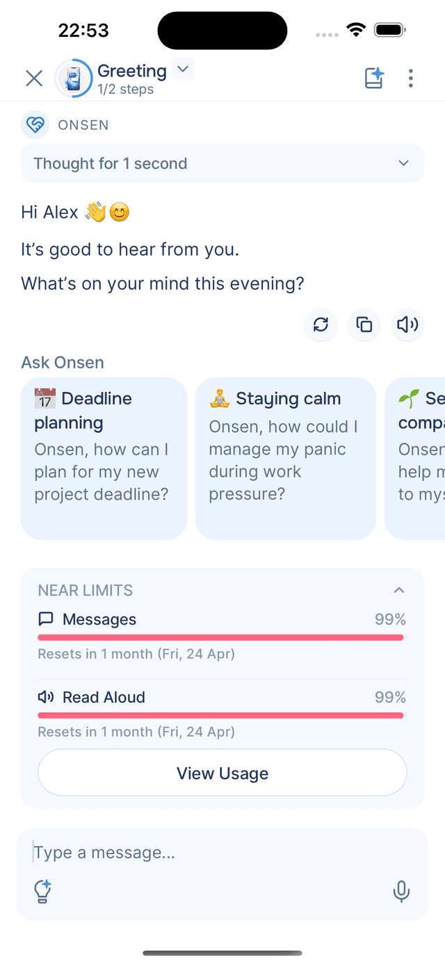 Near-limit warning in the chat footer