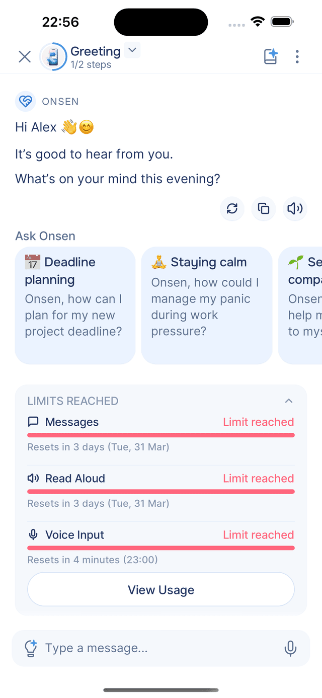 Limits reached in the chat footer