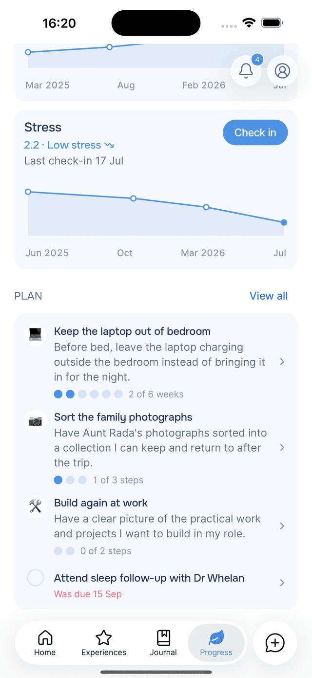 Your plan, on the Progress tab