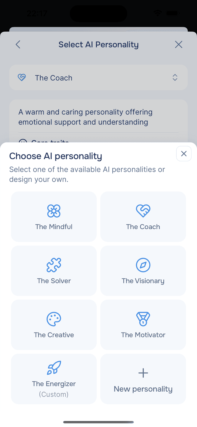 Choose from available personalities