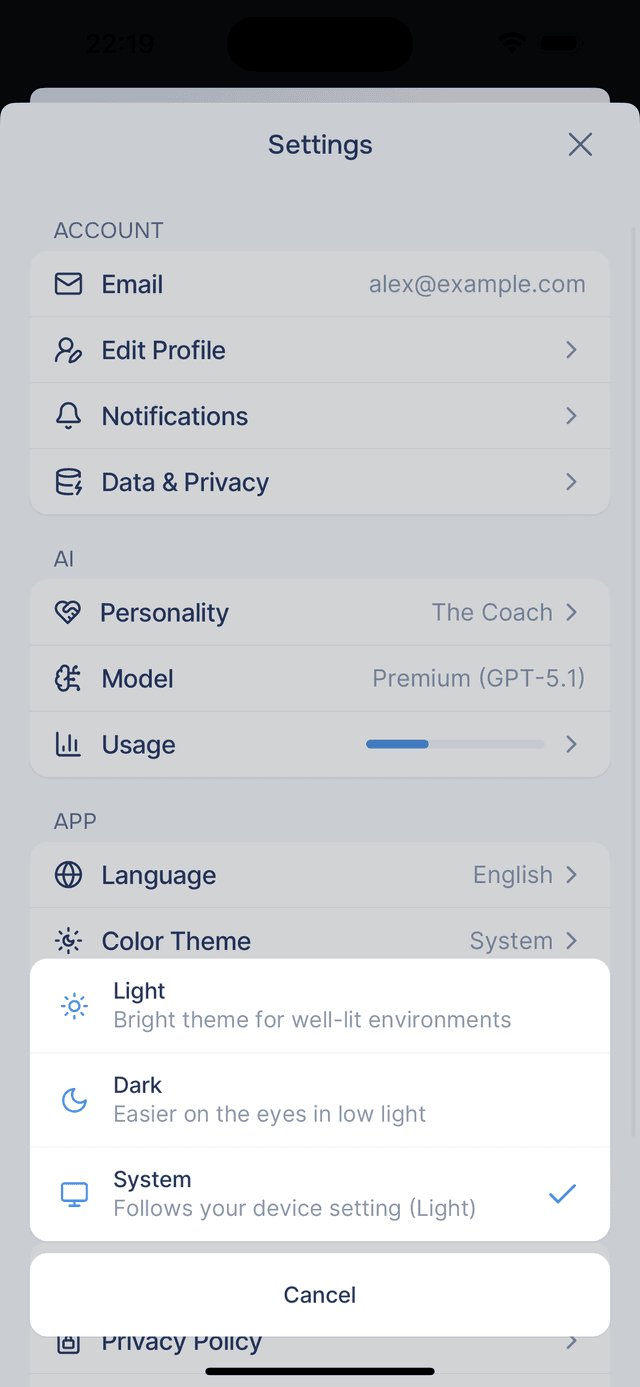 Choosing a color theme