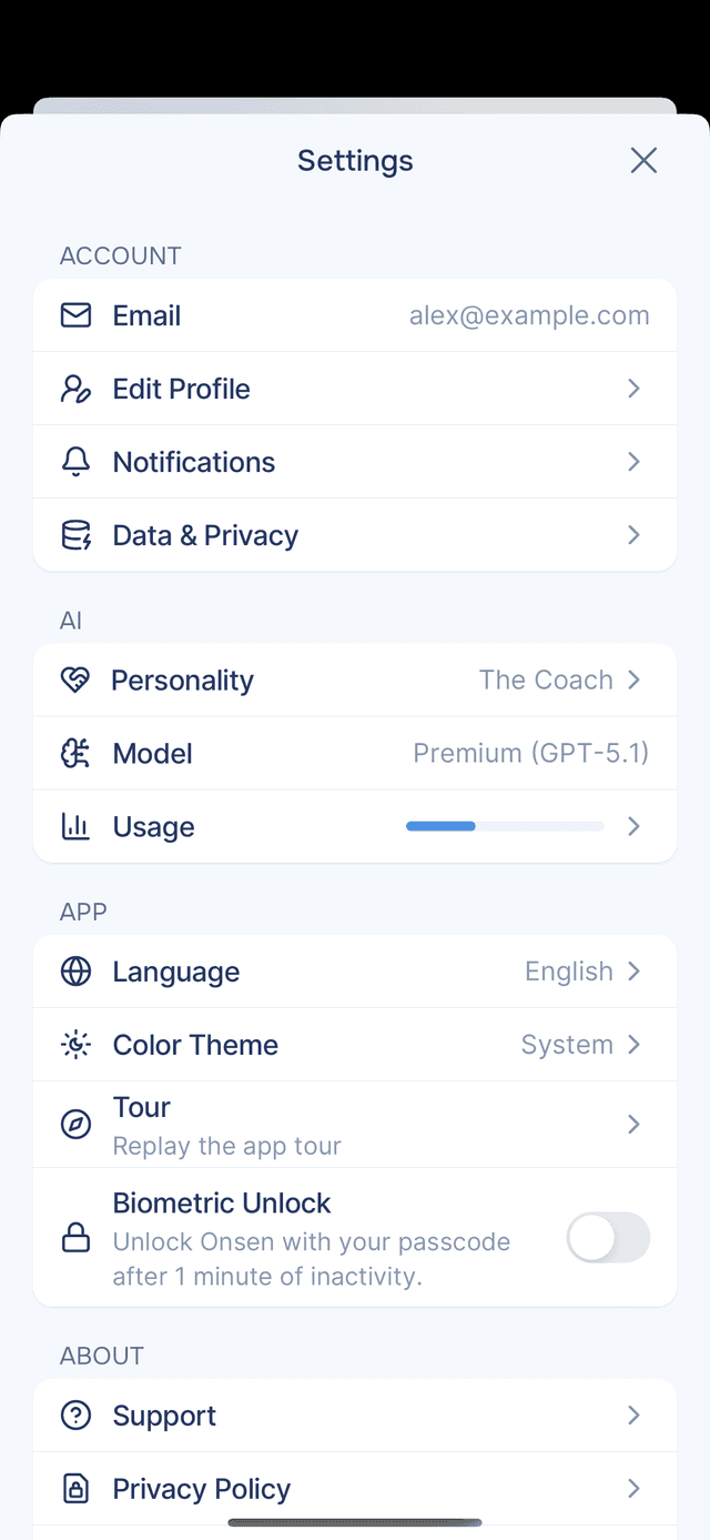 Settings screen