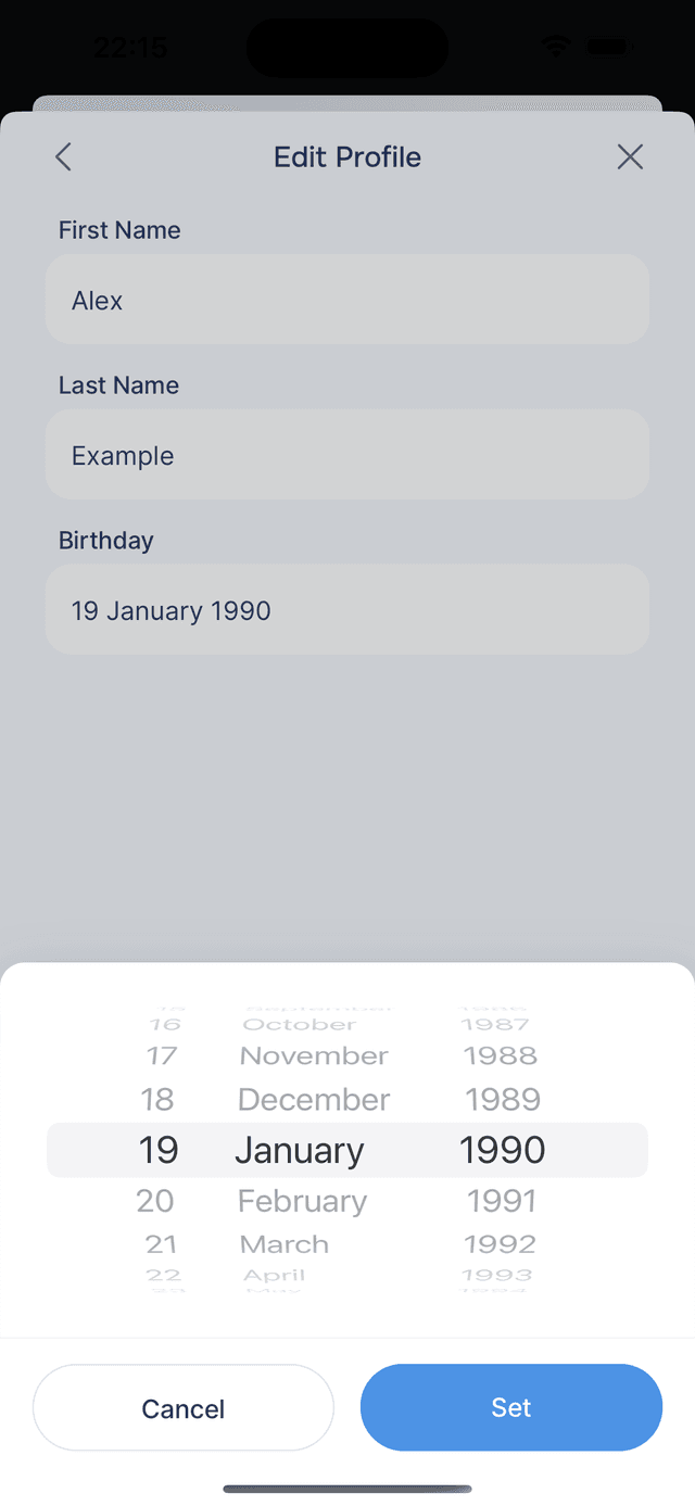 Selecting your birthday