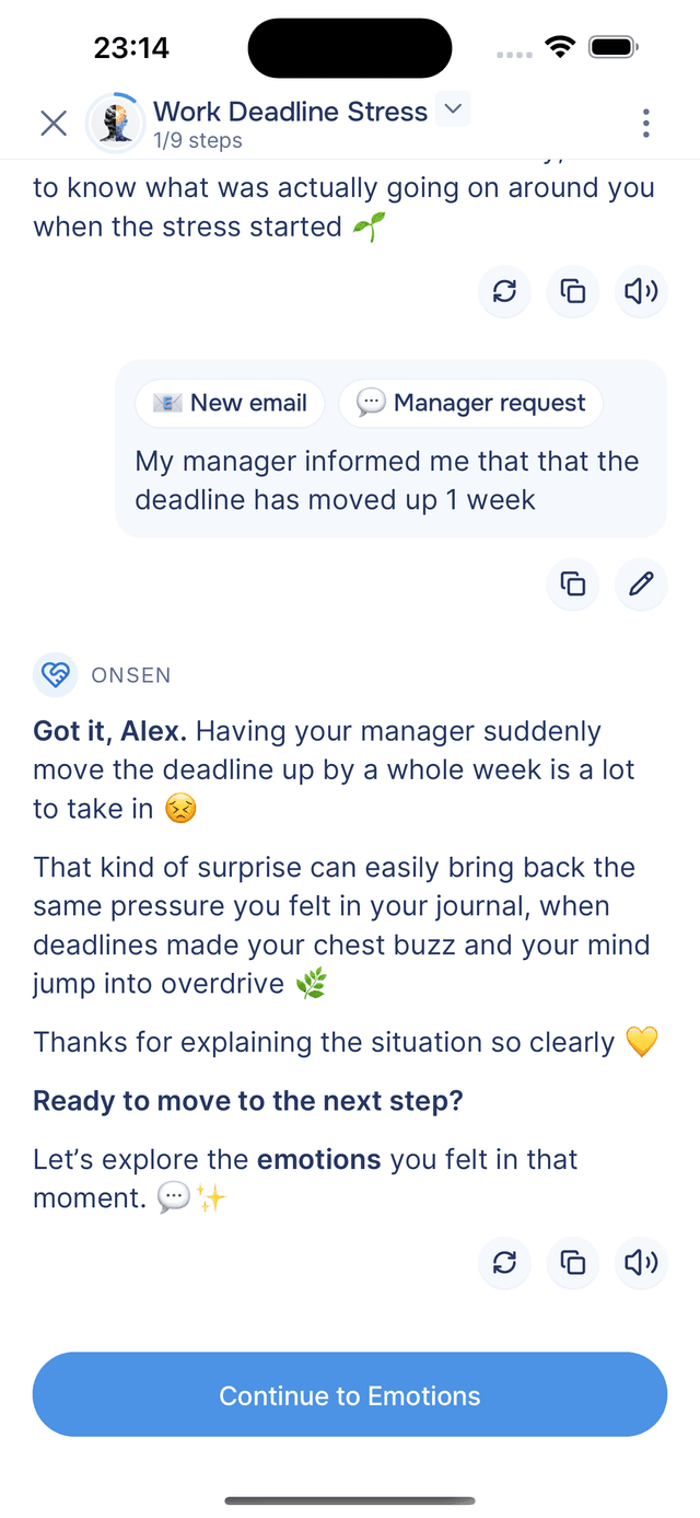 Continue button appears when a step is complete