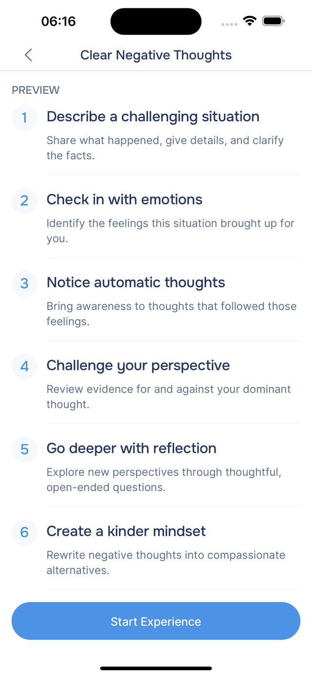 Scrolling down shows all steps in the experience