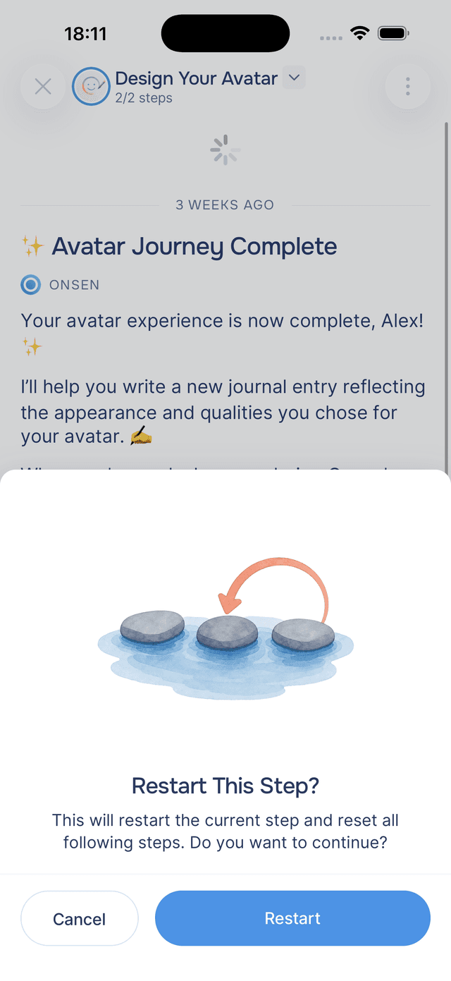 Restarting a step: stones with an arrow doubling back