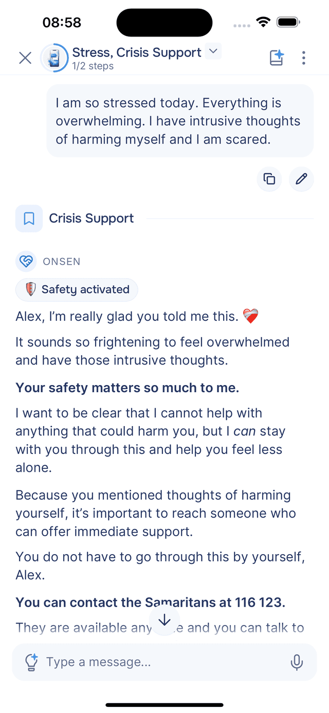 Safety activated with a supportive crisis response