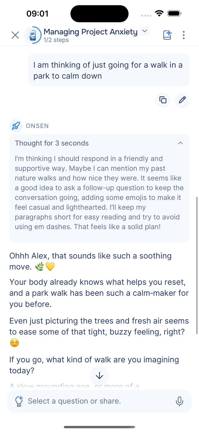 Thinking section showing reasoning before the reply