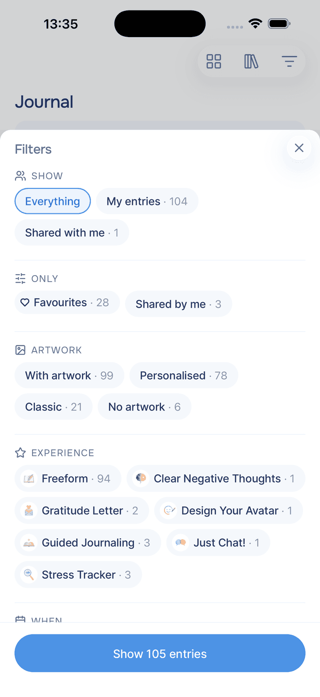 Every filter tells you how many entries it will give you