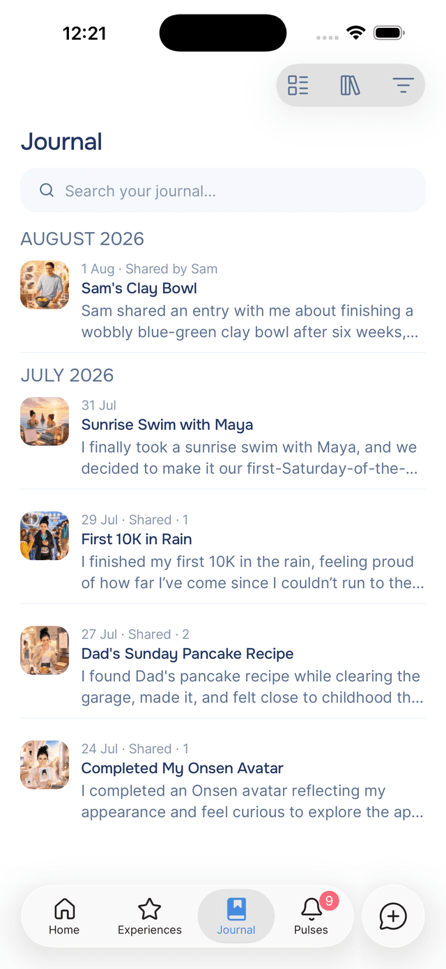 The search field at the top of your journal