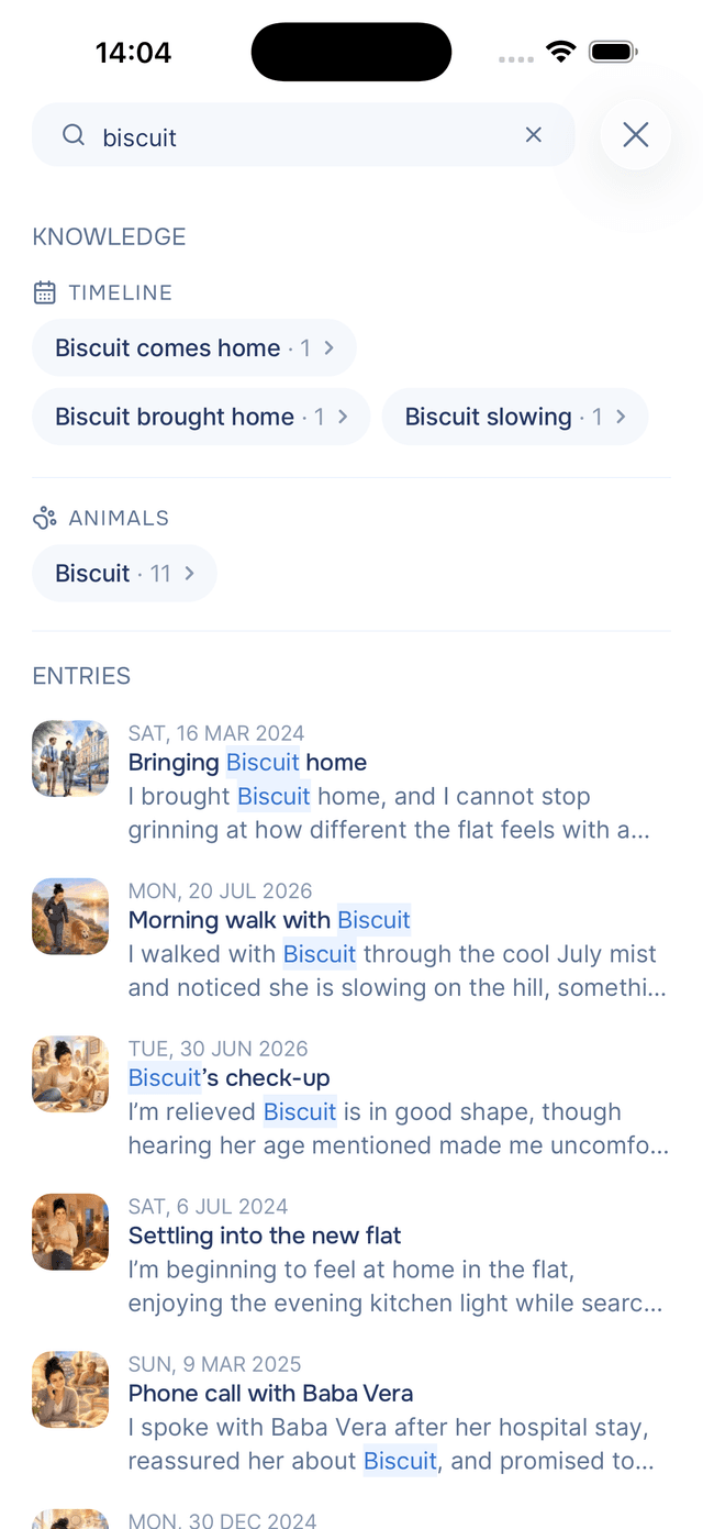 Matching people above matching entries
