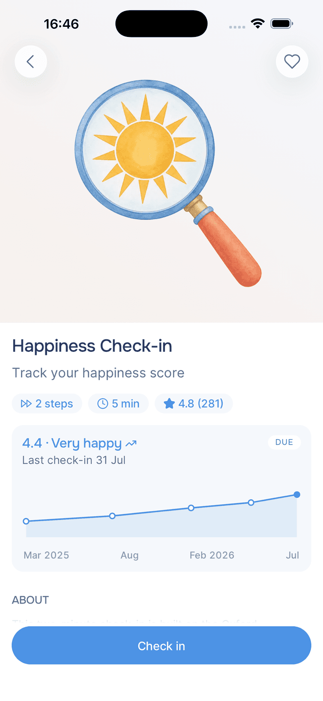 A check-in page with its chart and history
