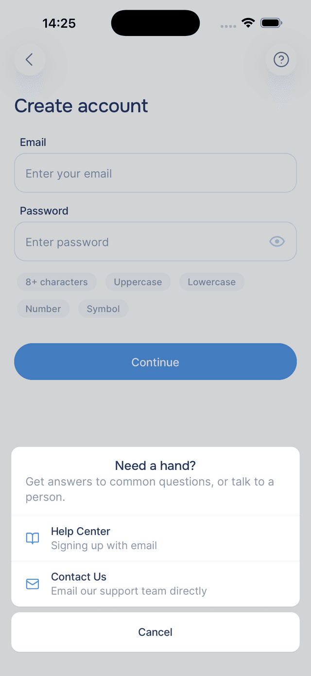 Help while creating your account