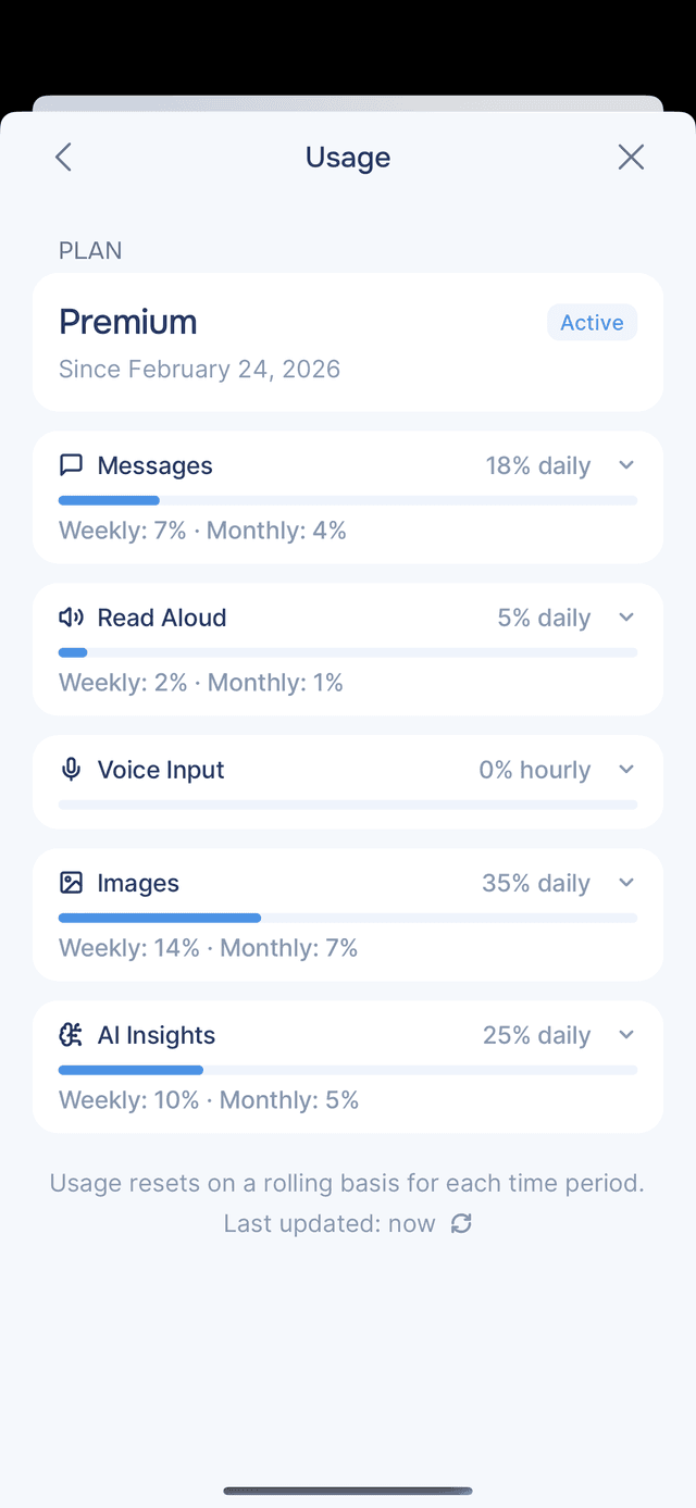 Usage overview with progress bars